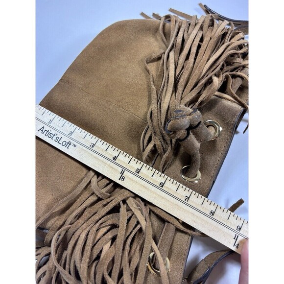 Rebecca Minkoff Fiona Mini Bucket Bag Tan Brown Suede Fringe Crossbody - Picture 14 of 16